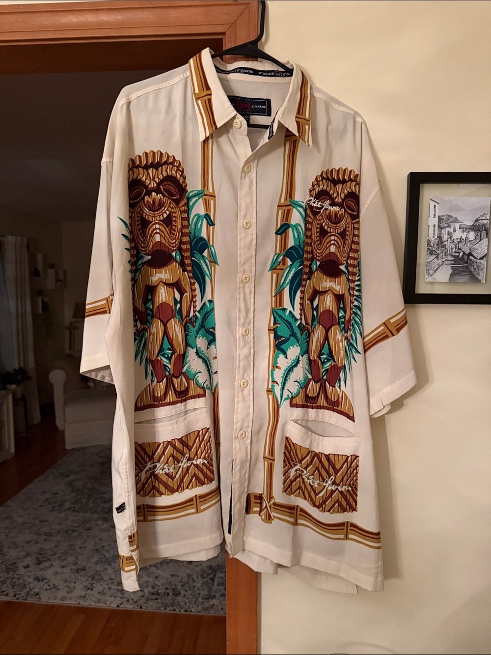 Vintage Phat Farm Y2K 90s Tiki Button Up Summer Retro Shirt Size XXXL